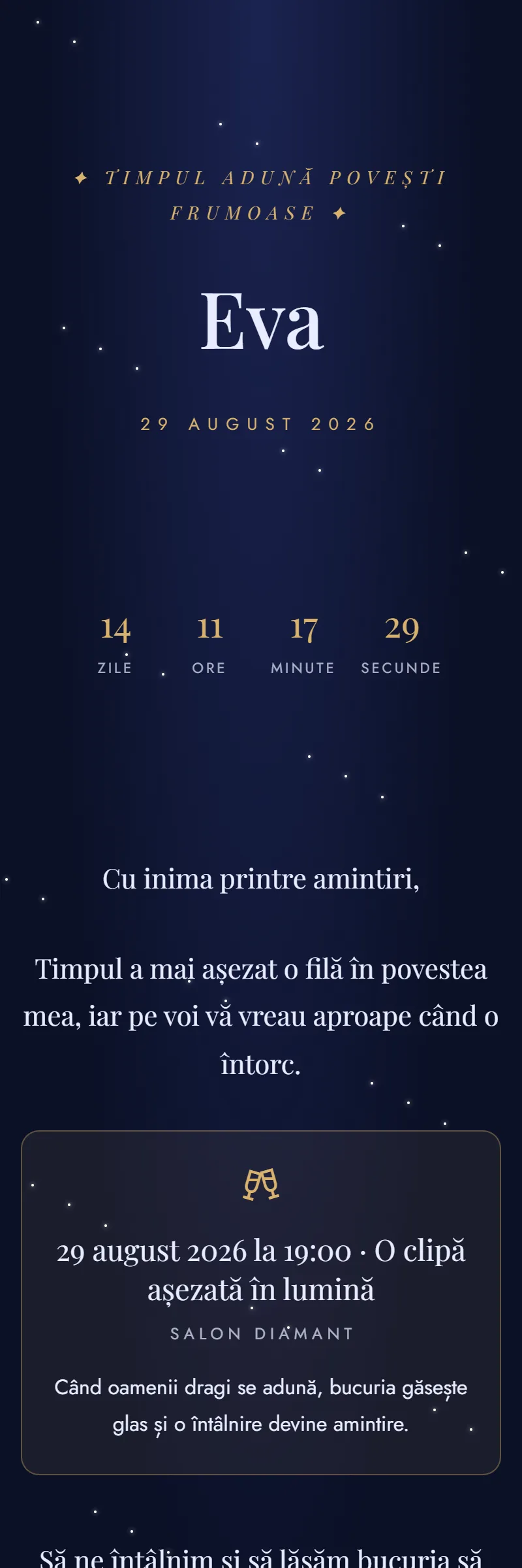Invitație online de Aniversare, modelul Celestă