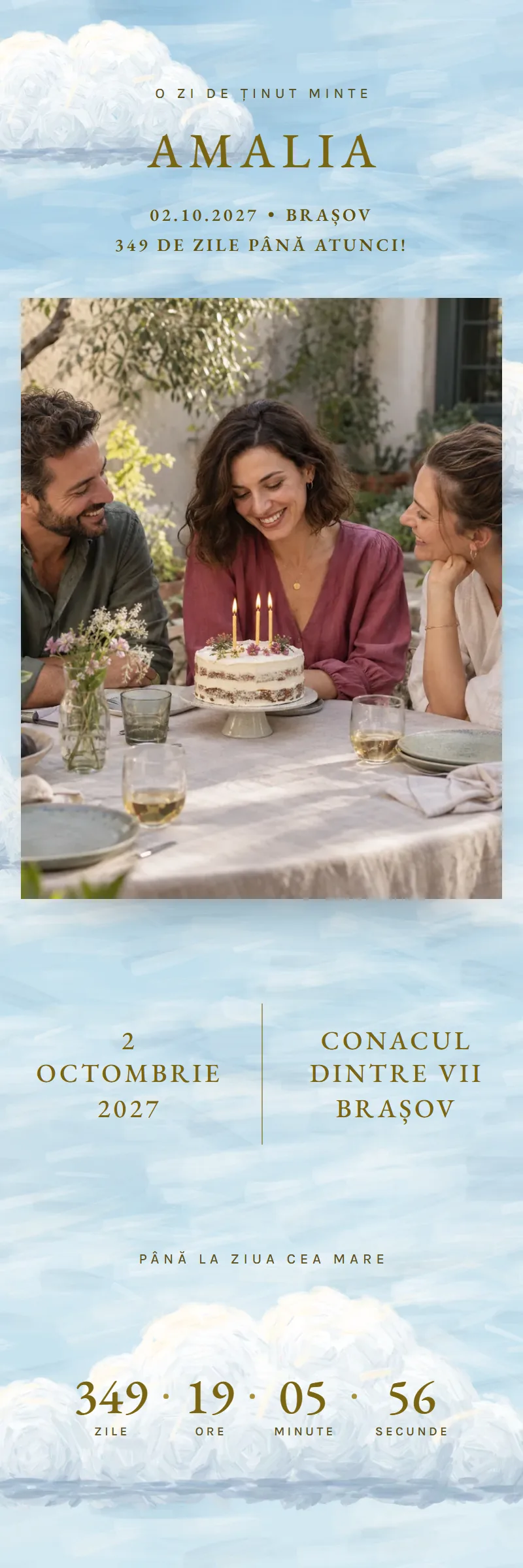 Invitație online de Aniversare importantă, modelul Cer Senin