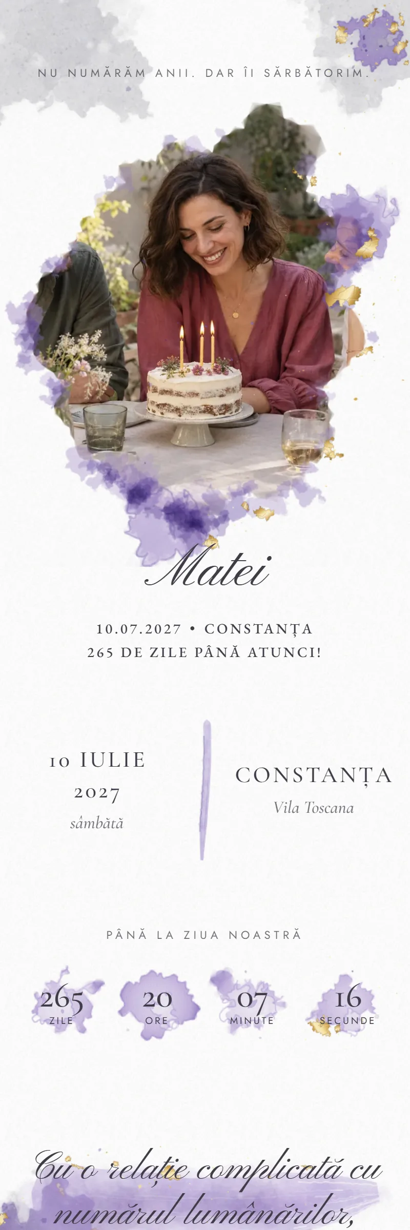 Invitație online de Aniversare importantă, modelul Picătura de Culoare
