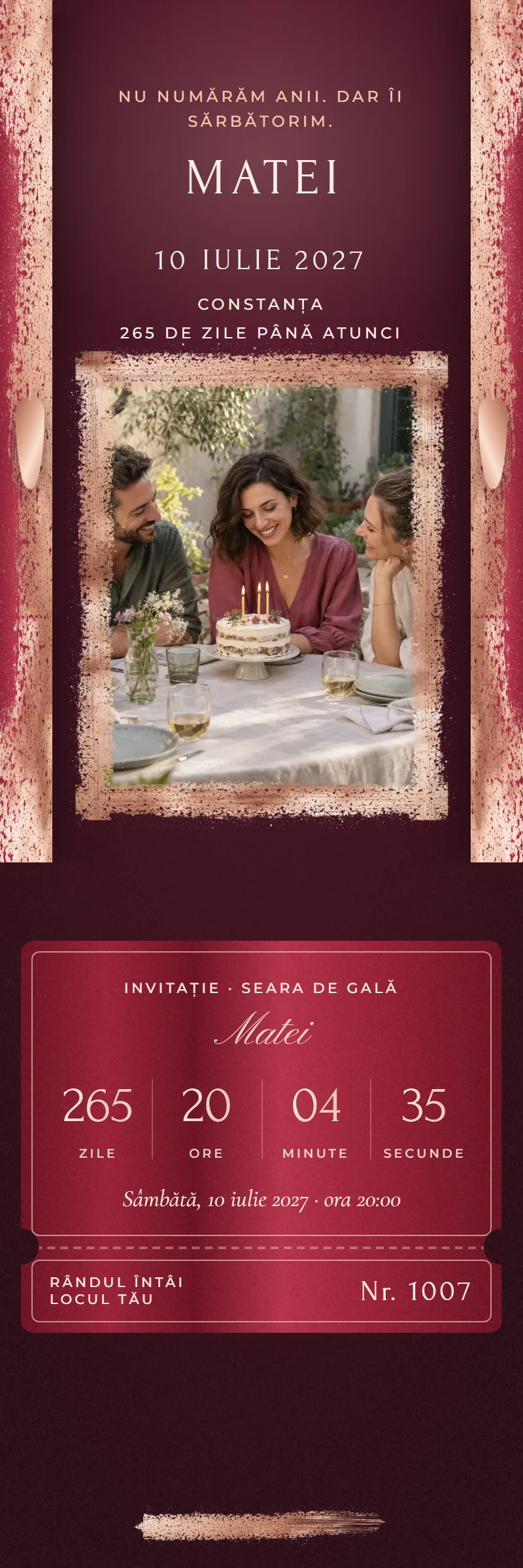Invitație online de Aniversare importantă, modelul Carnet de Bal