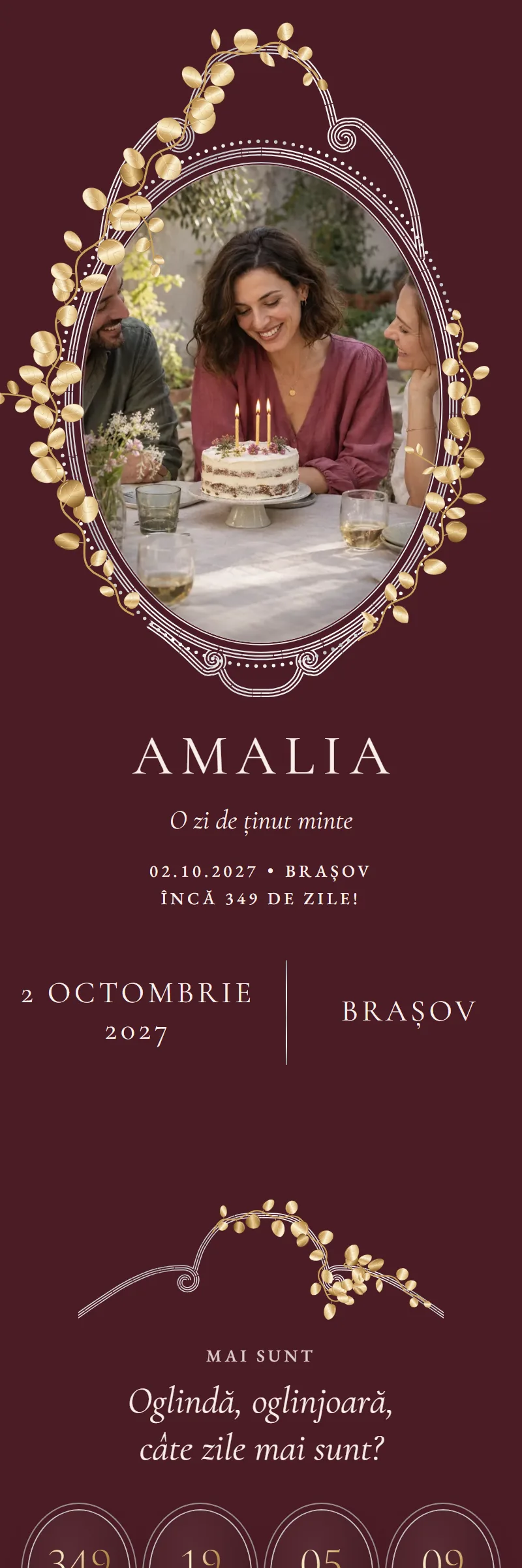 Invitație online de Aniversare importantă, modelul Oglinda Fermecată