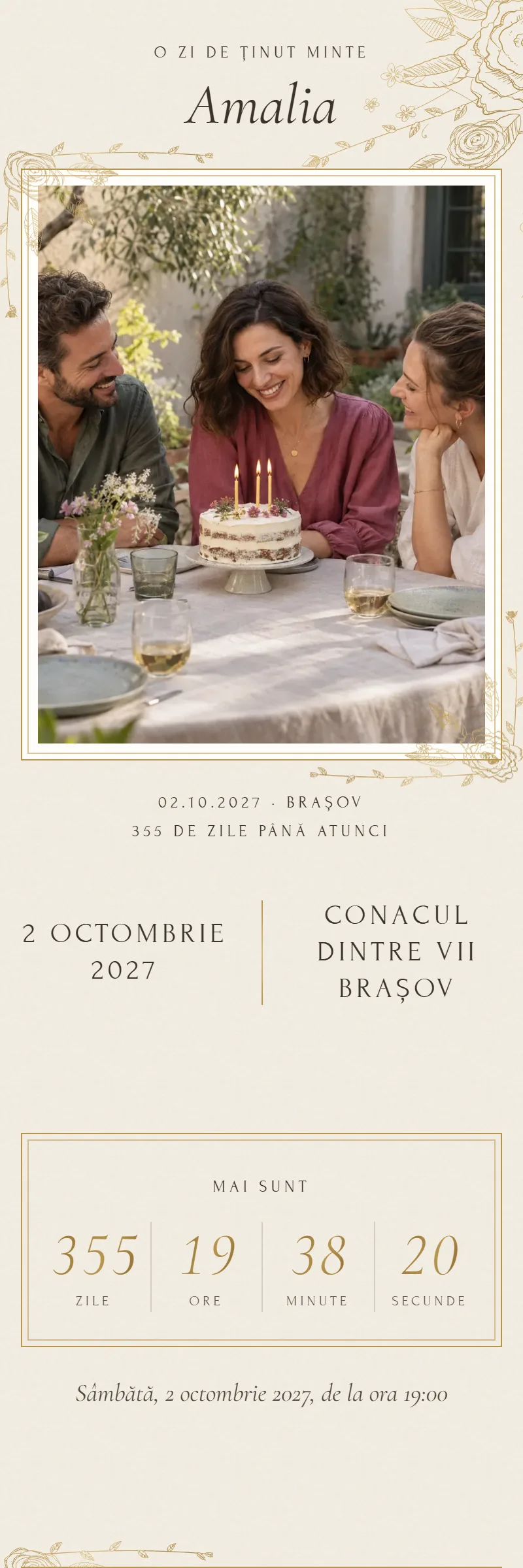 Invitație online de Aniversare importantă, modelul Portret Gravat