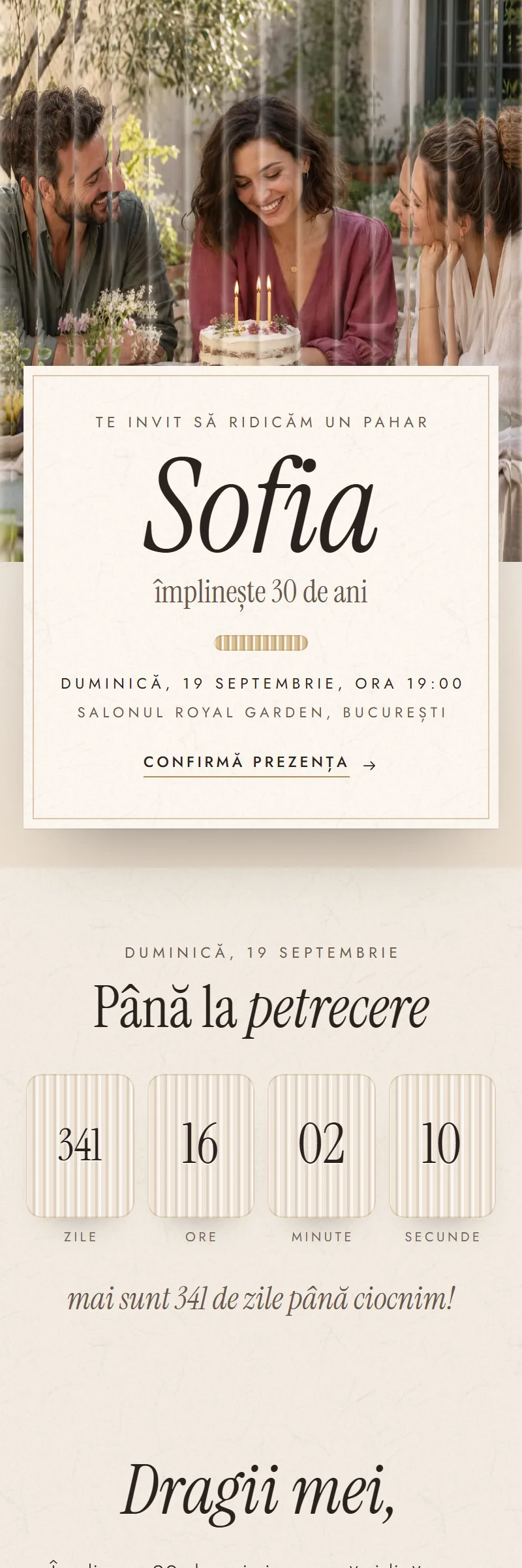 Invitație online de Aniversare importantă, modelul Sticla Riflată