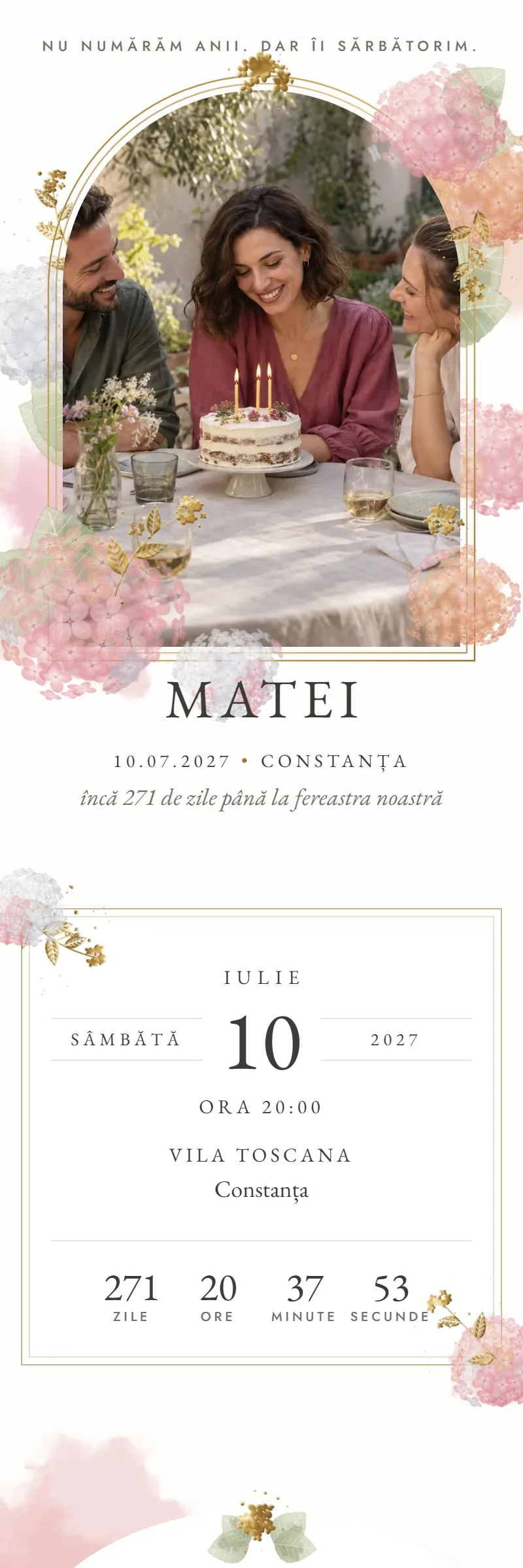 Invitație online de Aniversare importantă, modelul Fereastra din Grădină
