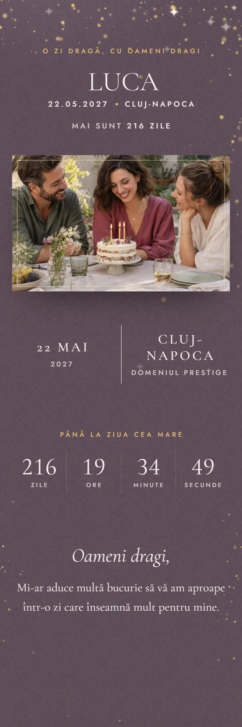 Invitație online de Aniversare importantă, modelul Pala de Aur