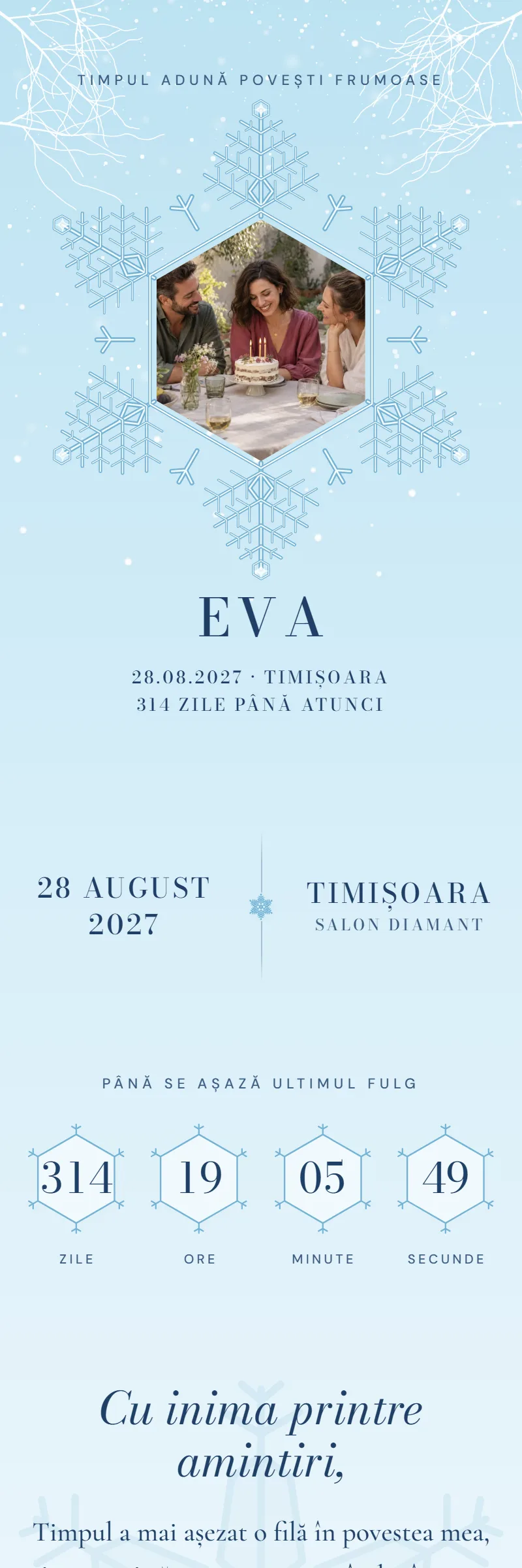 Invitație online de Aniversare importantă, modelul Cristal de Gheață