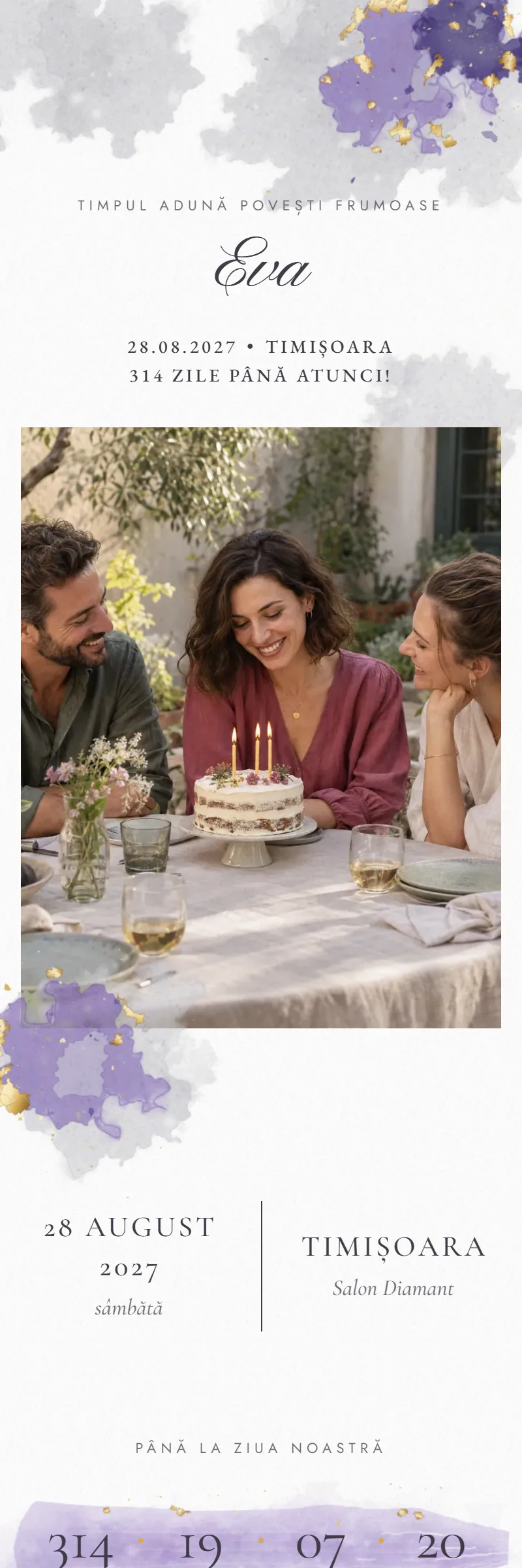 Invitație online de Aniversare importantă, modelul Vis în Acuarelă