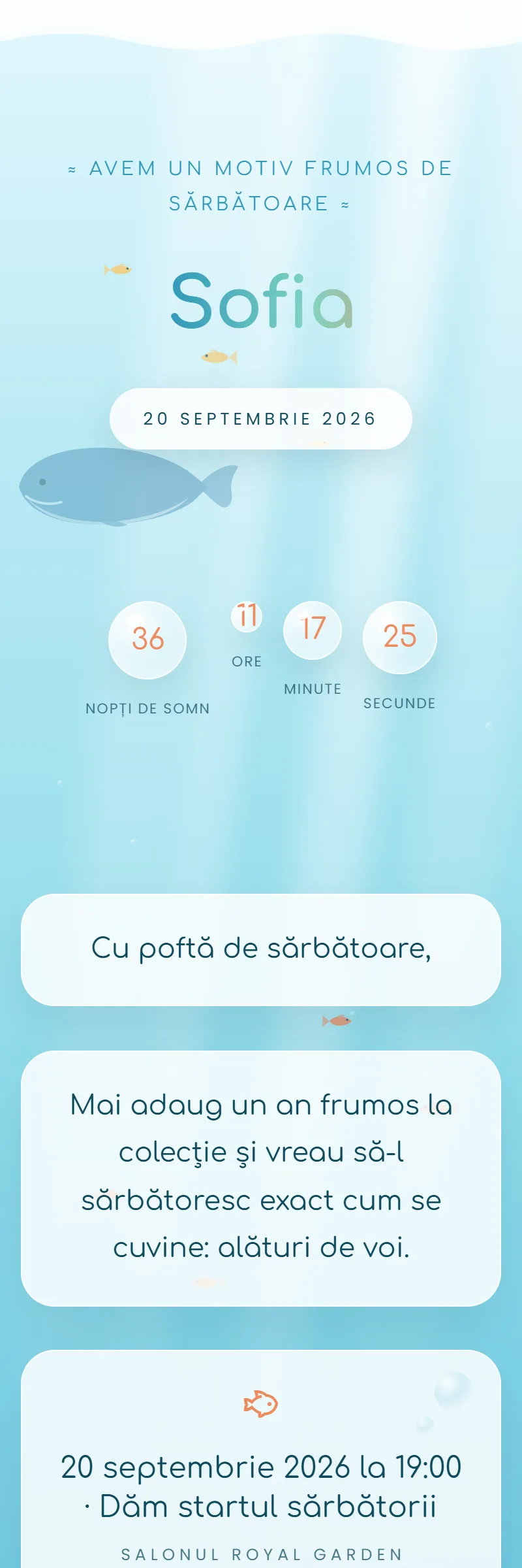 Invitație online de Aniversare, modelul Micul Ocean