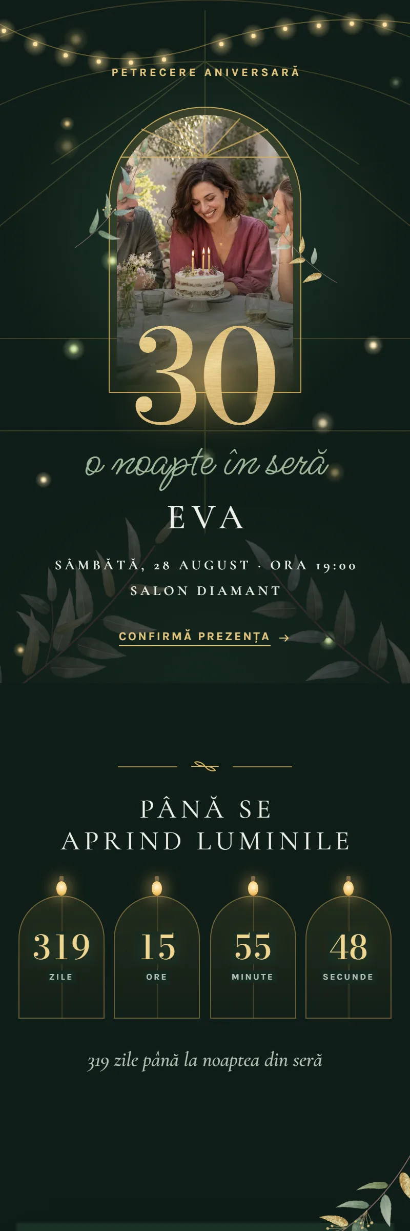 Invitație online de Aniversare importantă, modelul Sera de Noapte