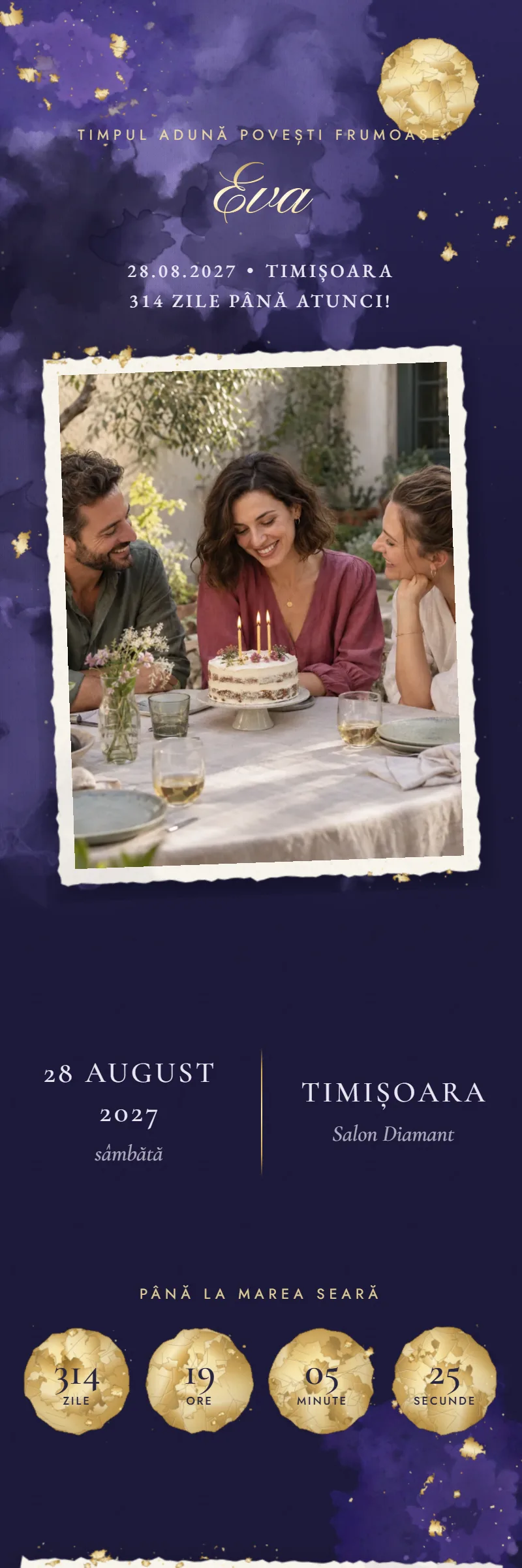 Invitație online de Aniversare importantă, modelul Nocturnă