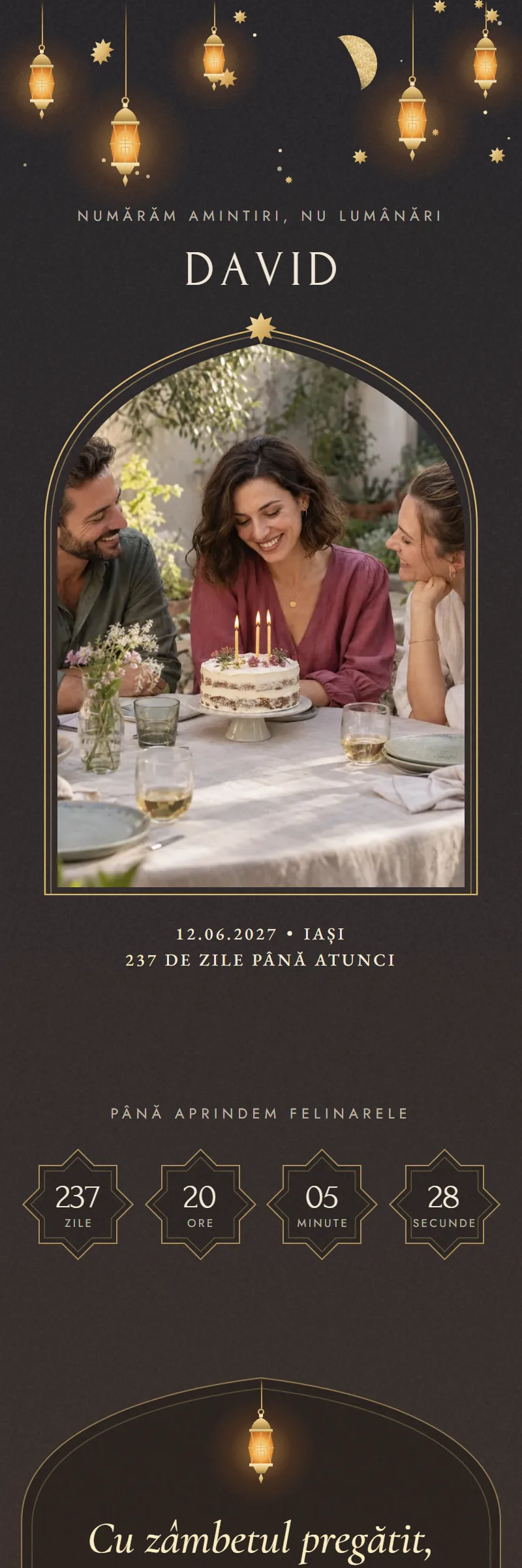 Invitație online de Aniversare importantă, modelul Felinare în Oază