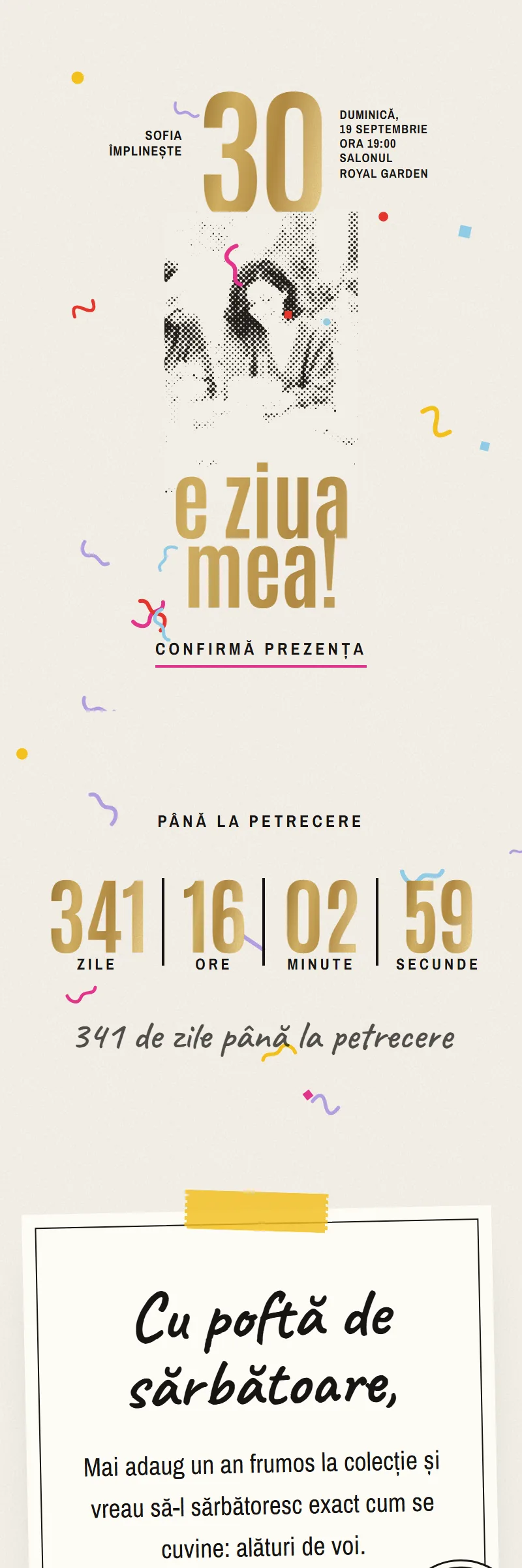 Invitație online de Aniversare importantă, modelul Pocnitoarea