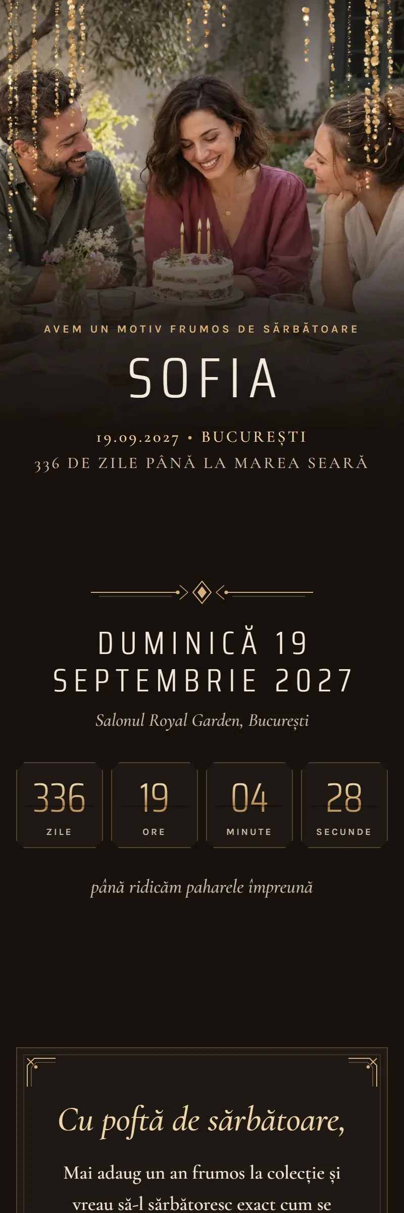 Invitație online de Aniversare importantă, modelul Aur Turnat
