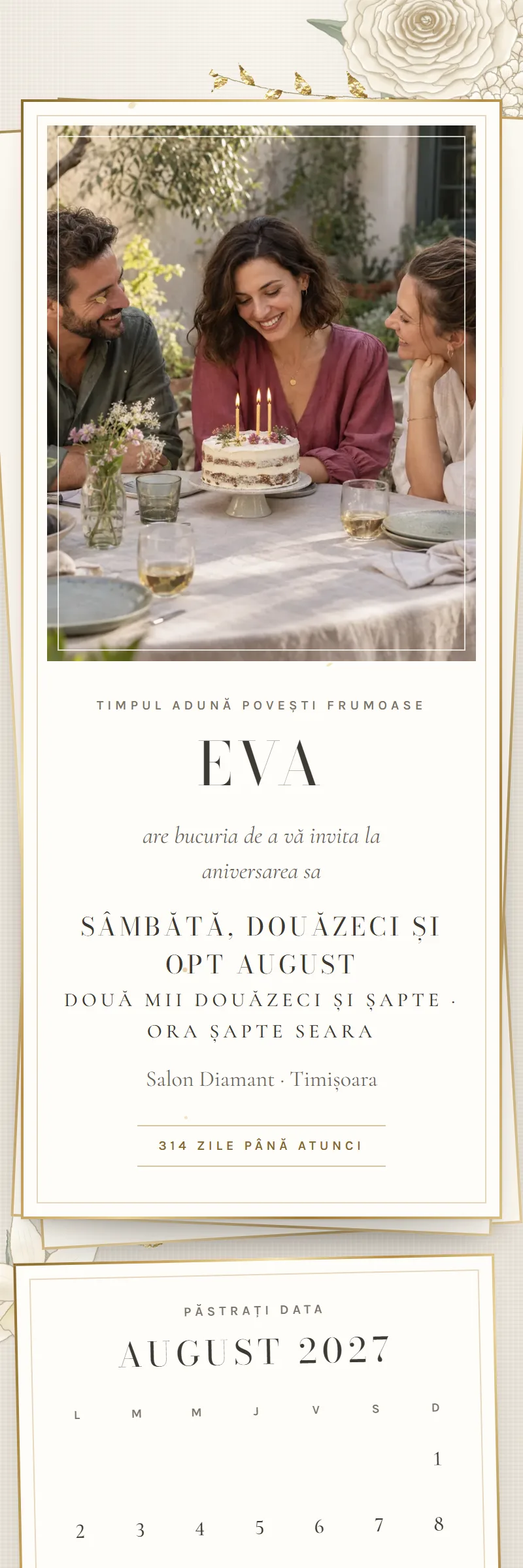 Invitație online de Aniversare importantă, modelul Panglica de Mătase