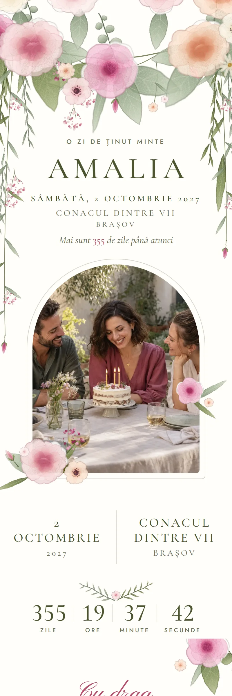 Invitație online de Aniversare importantă, modelul Ghirlanda de Vară