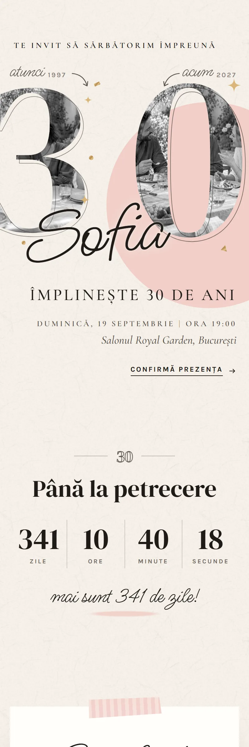 Invitație online de Aniversare importantă, modelul Atunci și Acum