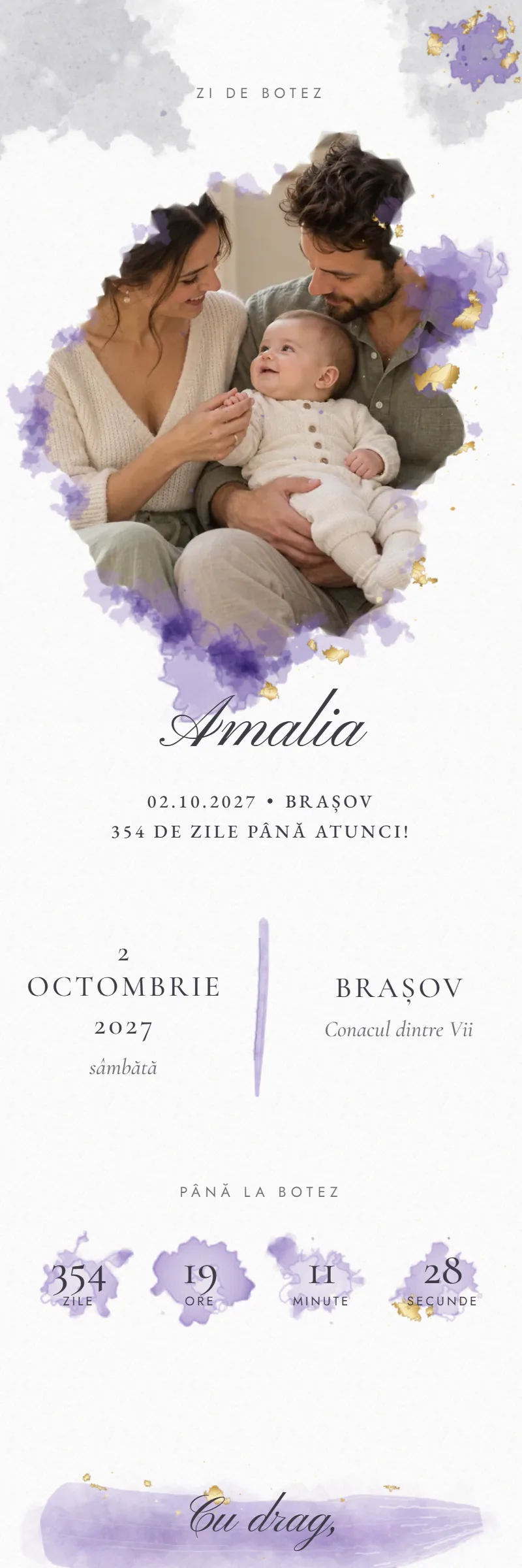 Invitație online de Botez, modelul Picătura de Culoare
