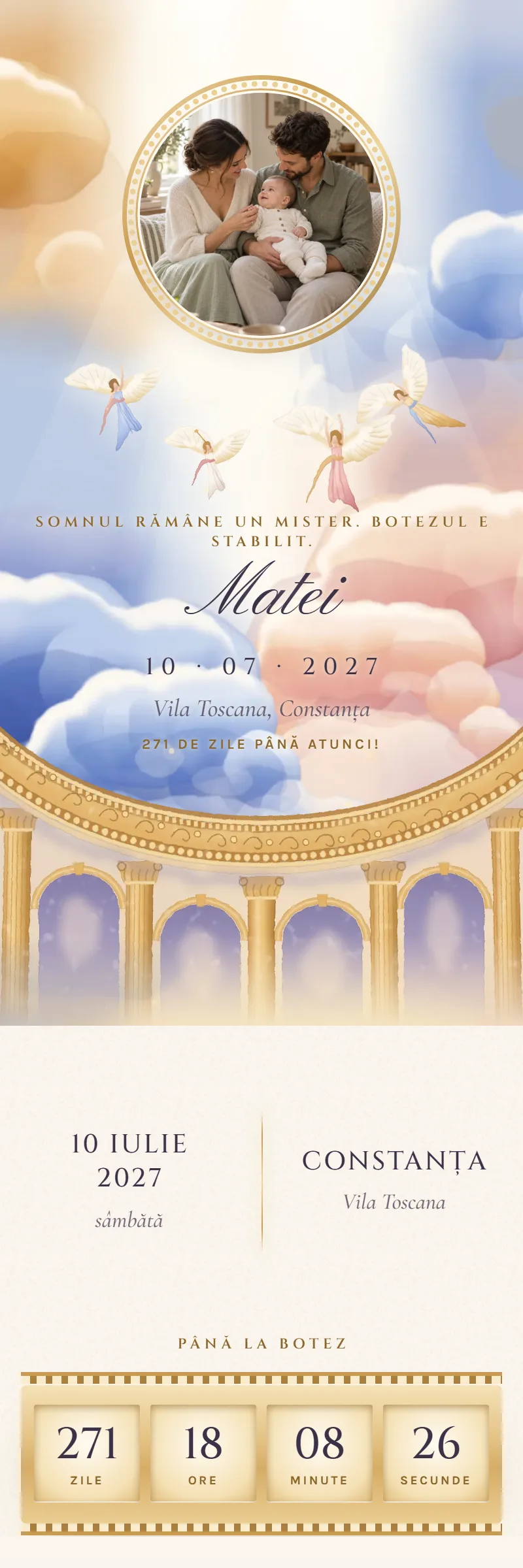 Invitație online de Botez, modelul Cupola de Lumină