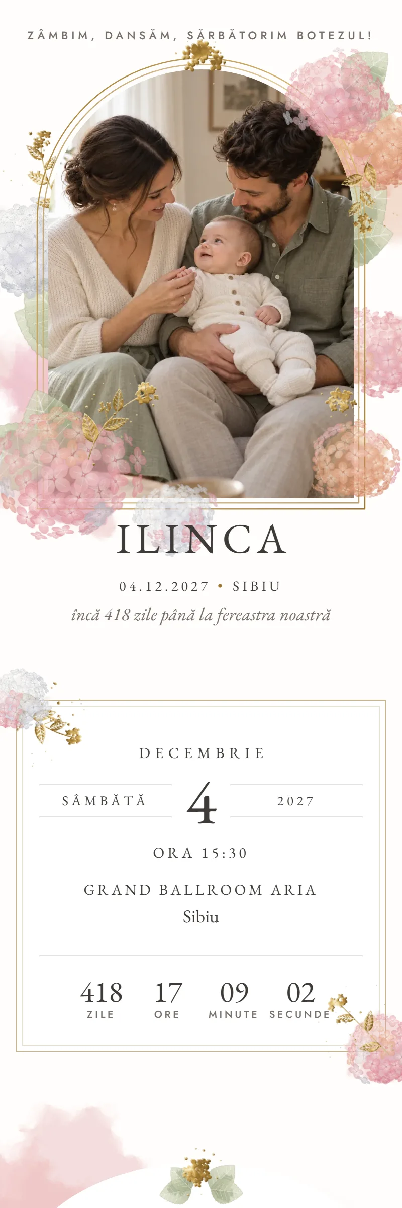 Invitație online de Botez, modelul Fereastra din Grădină