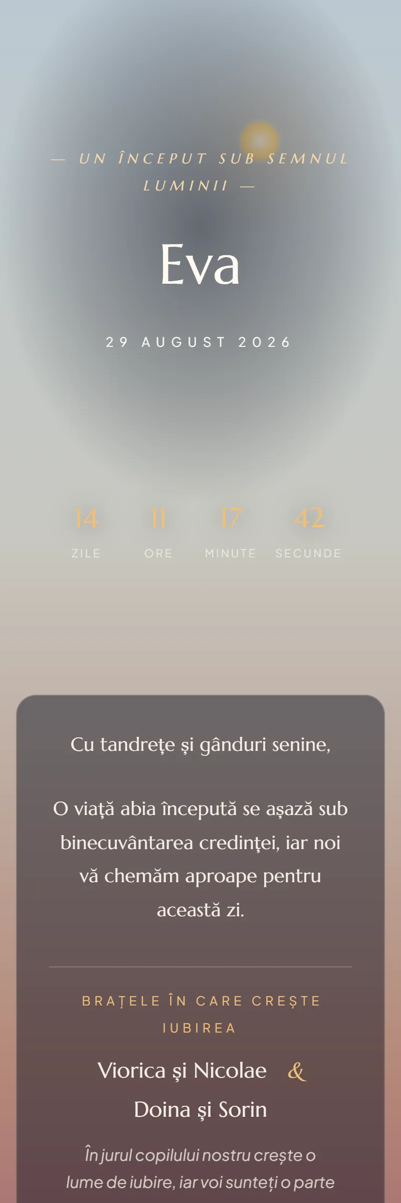 Invitație online de Botez, modelul Ora Aurie