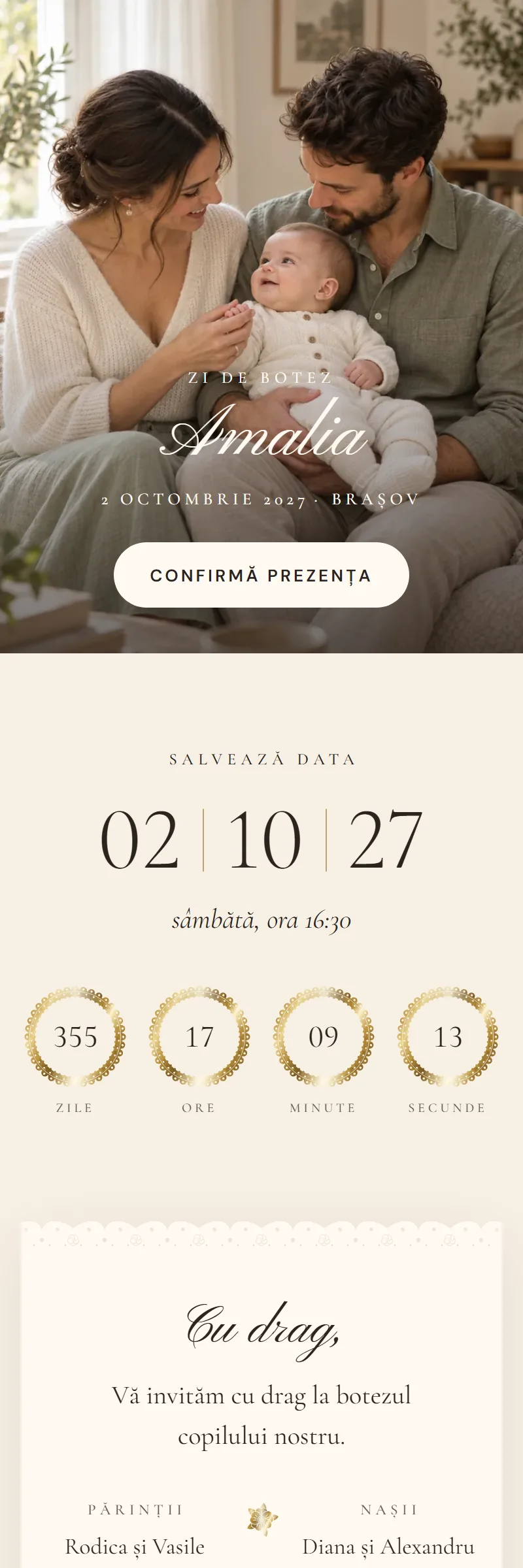 Invitație online de Botez, modelul Fereastra de Dantelă