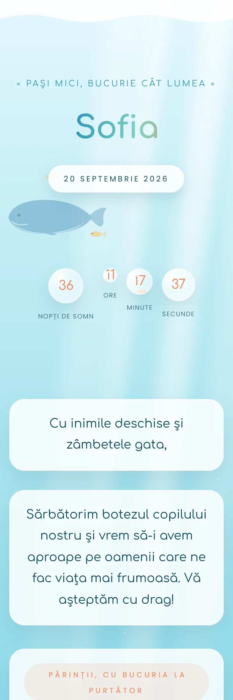Invitație online de Botez, modelul Micul Ocean