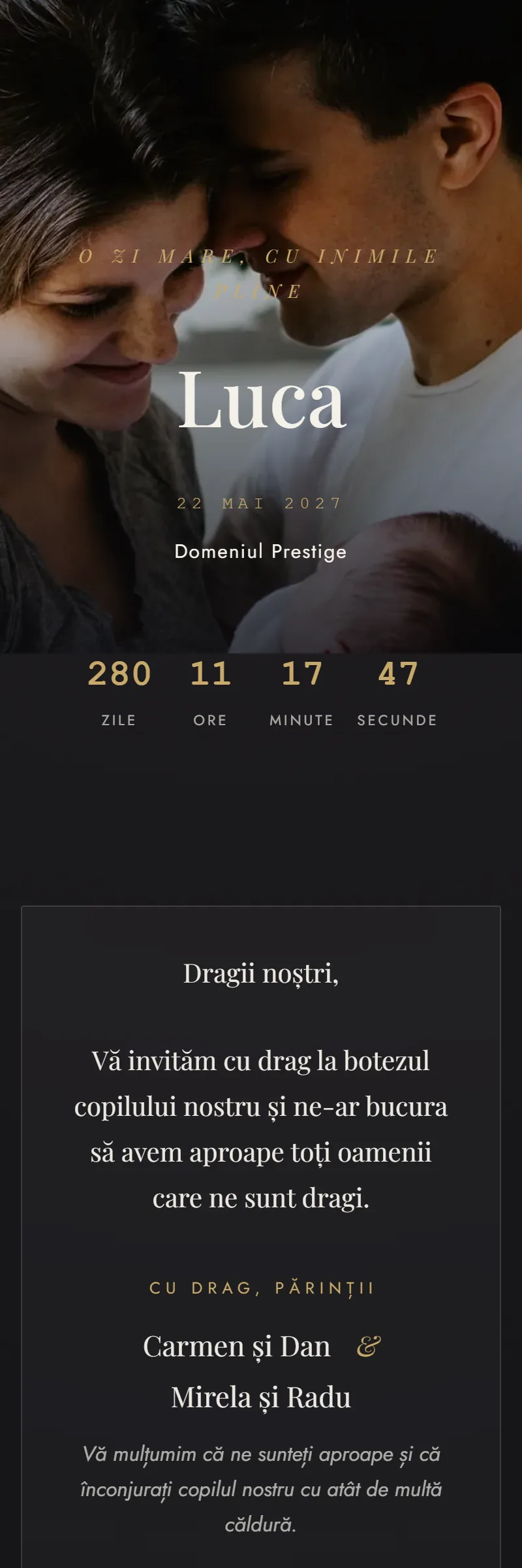 Invitație online de Botez, modelul Lumière