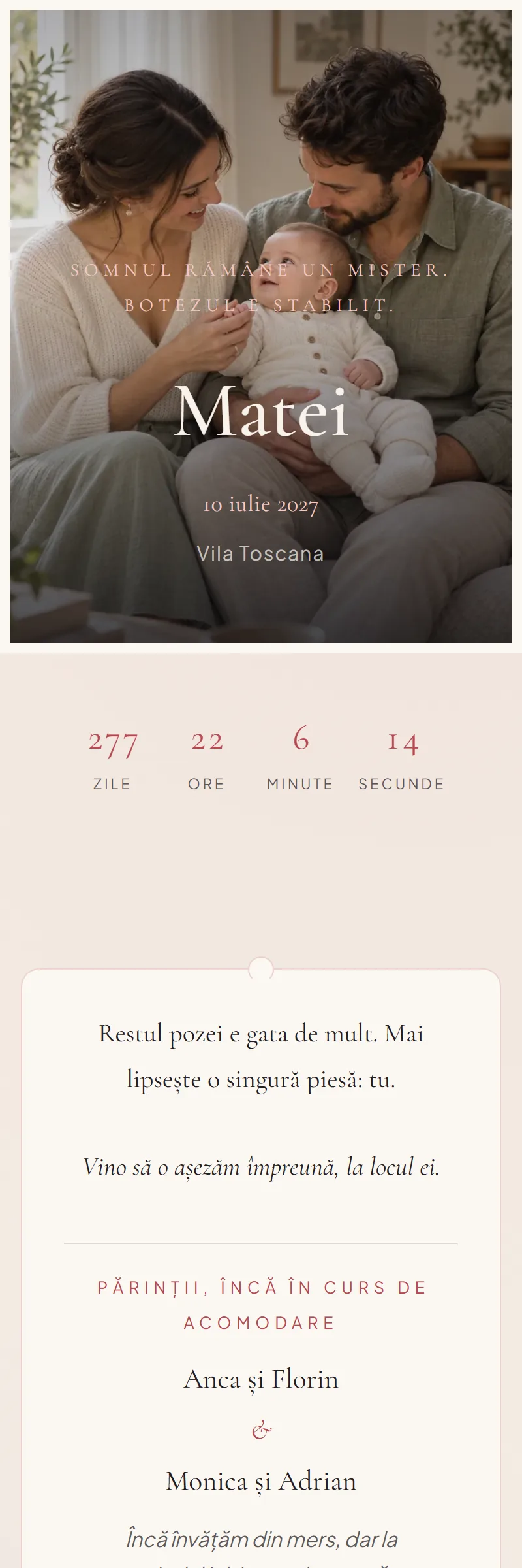 Invitație online de Botez, modelul Piesa lipsă