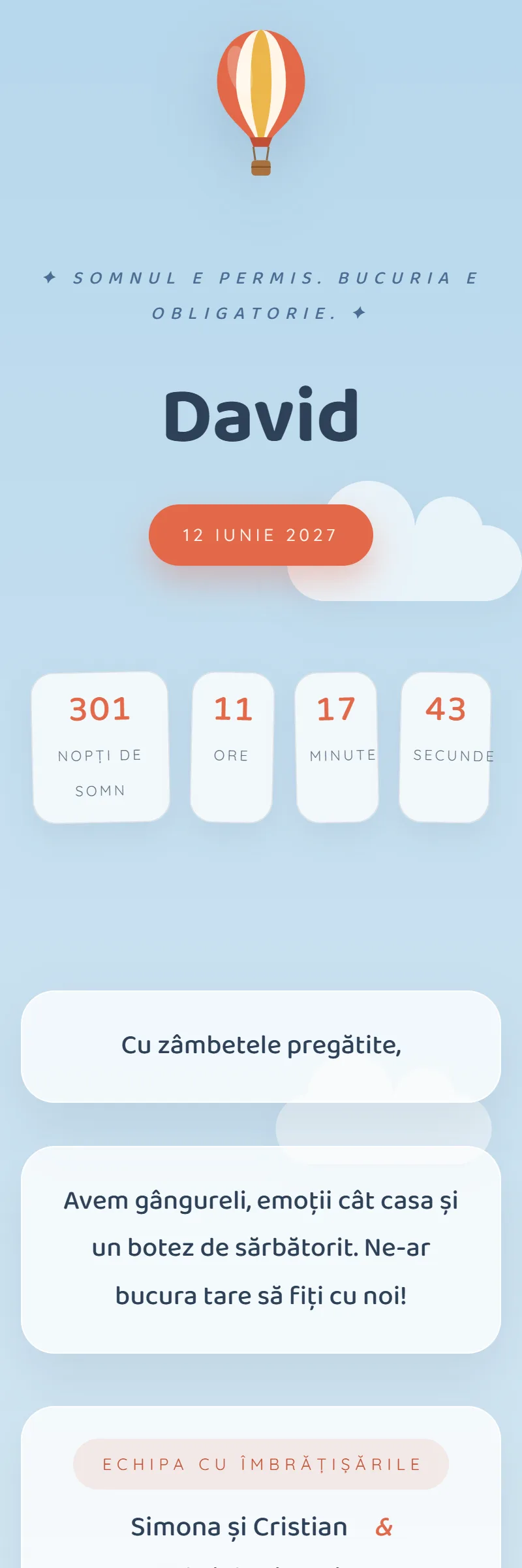 Invitație online de Botez, modelul Balonul de Hârtie