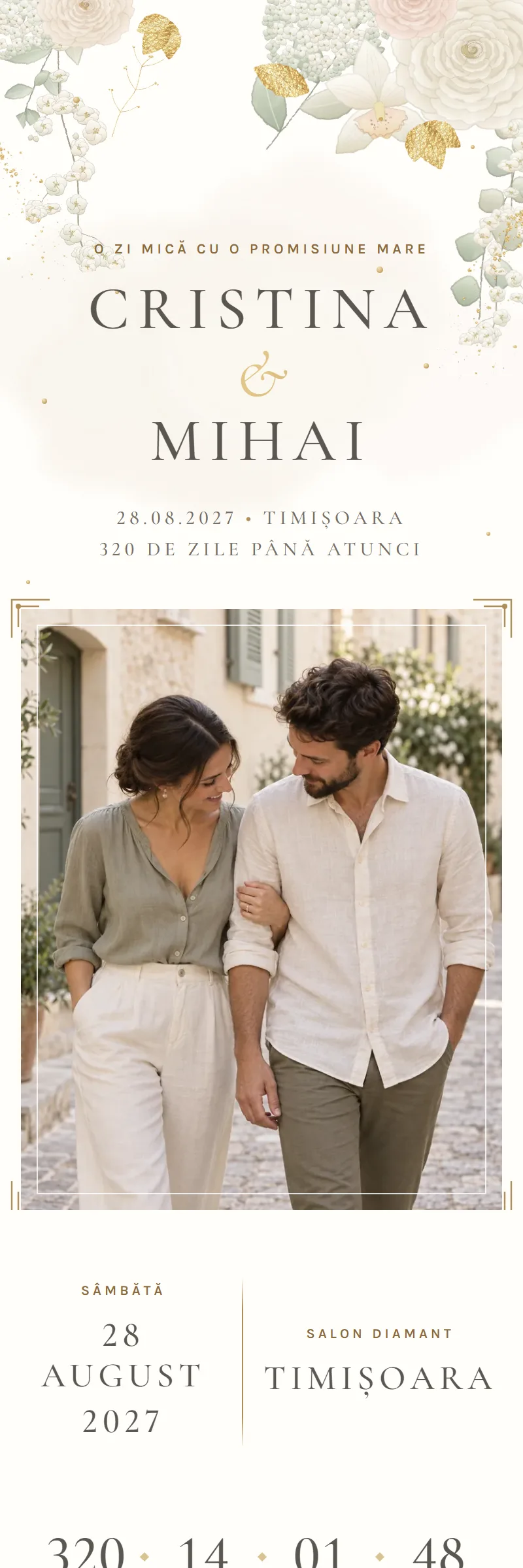 Invitație online de Cununie Civilă, modelul Buchetul de Fildeș
