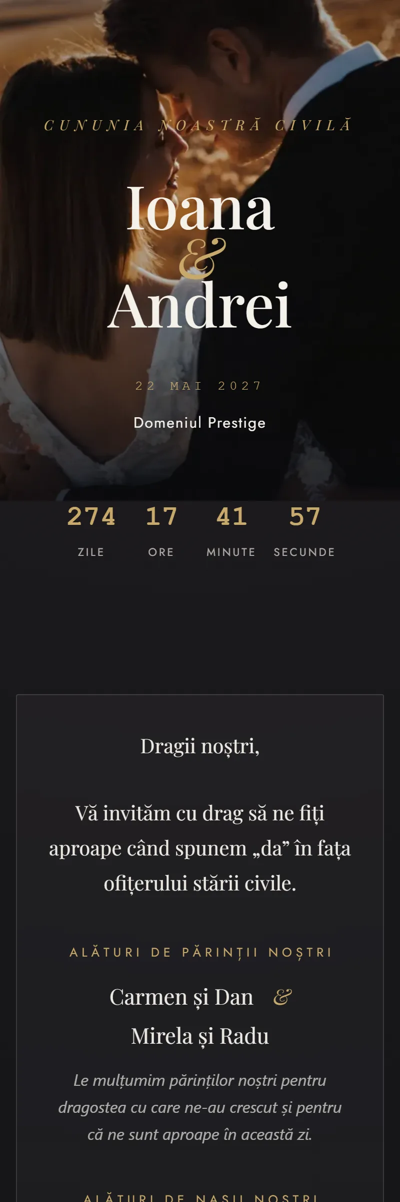 Invitație online de Cununie Civilă, modelul Lumière