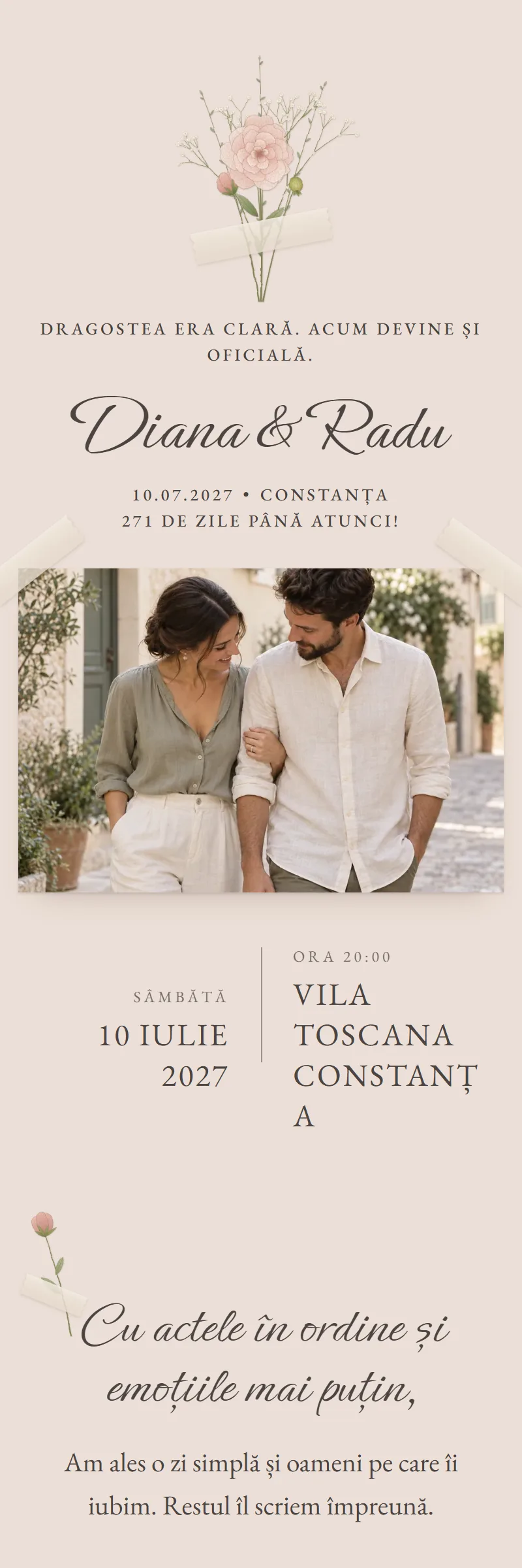 Invitație online de Cununie Civilă, modelul Floare Presată