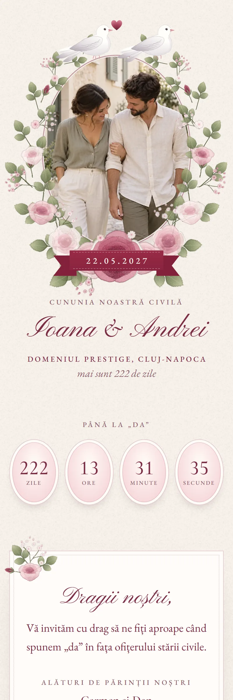 Invitație online de Cununie Civilă, modelul Medalionul cu Trandafiri
