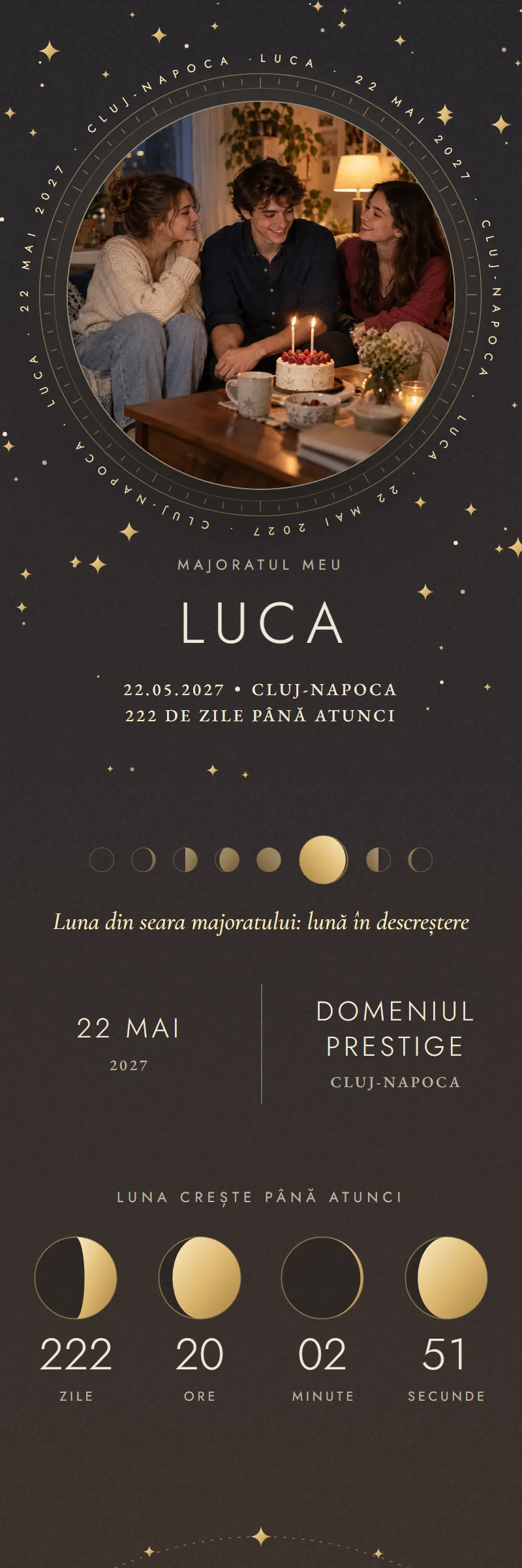 Invitație online de Majorat, modelul Eclipsa