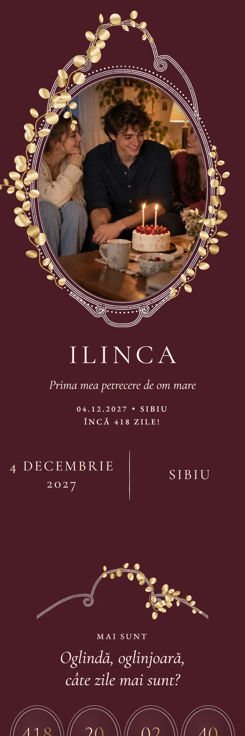 Invitație online de Majorat, modelul Oglinda Fermecată