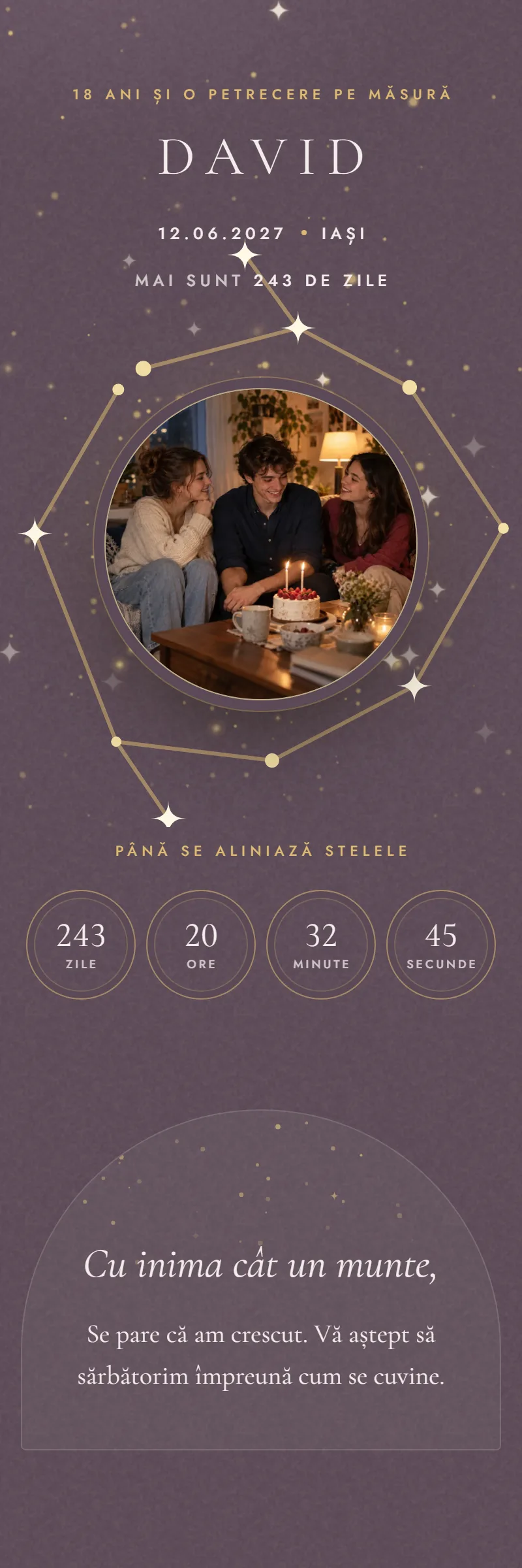 Invitație online de Majorat, modelul Lună Plină