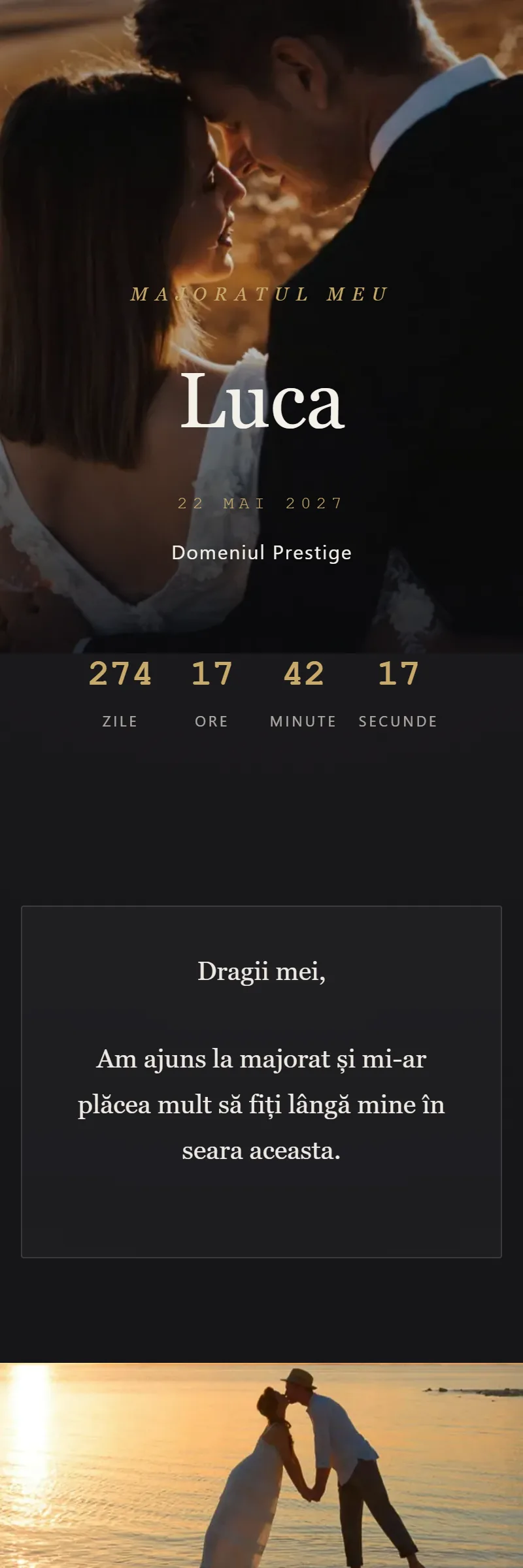 Invitație online de Majorat, modelul Lumière