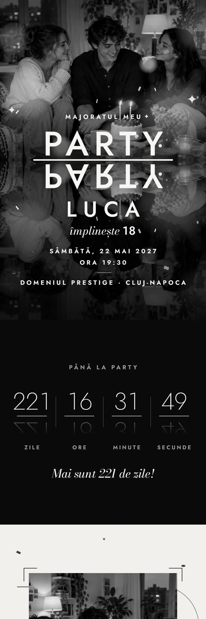 Invitație online de Majorat, modelul Party în Oglindă