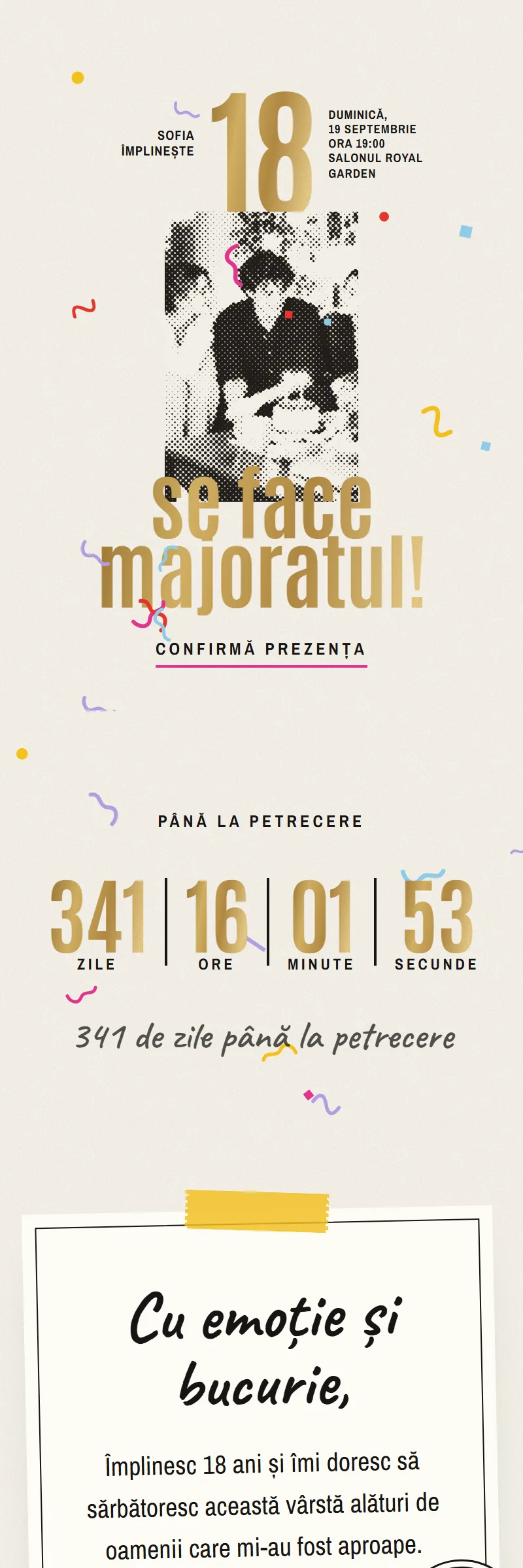 Invitație online de Majorat, modelul Pocnitoarea