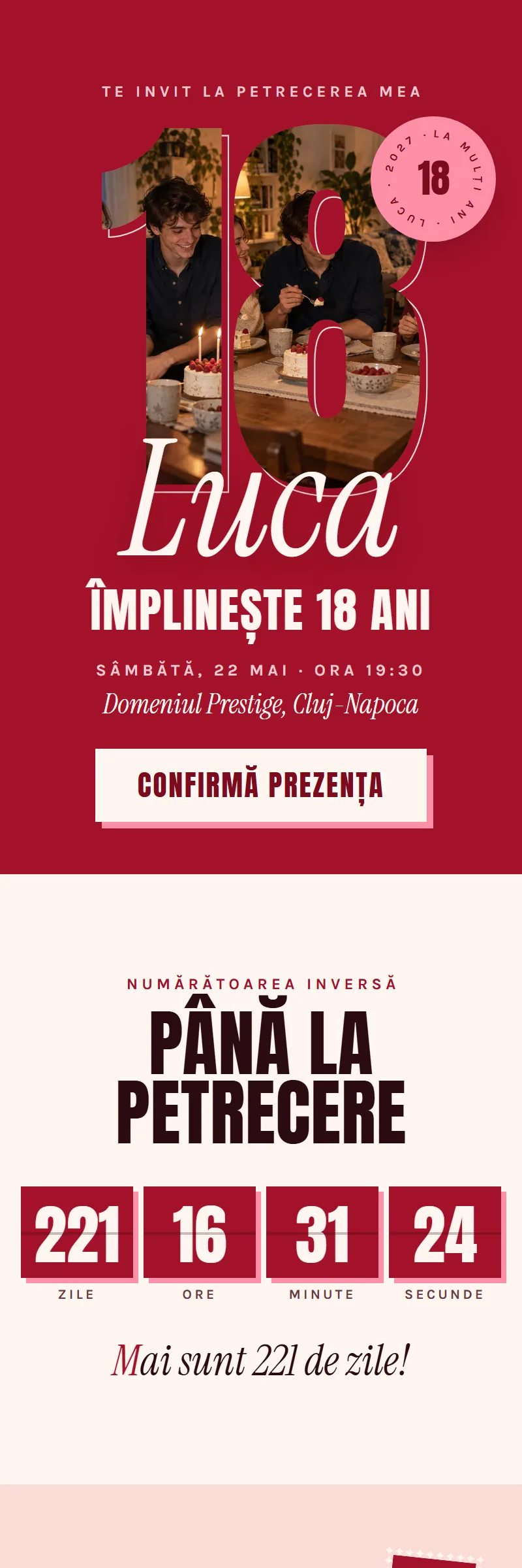 Invitație online de Majorat, modelul Tabela de Scor