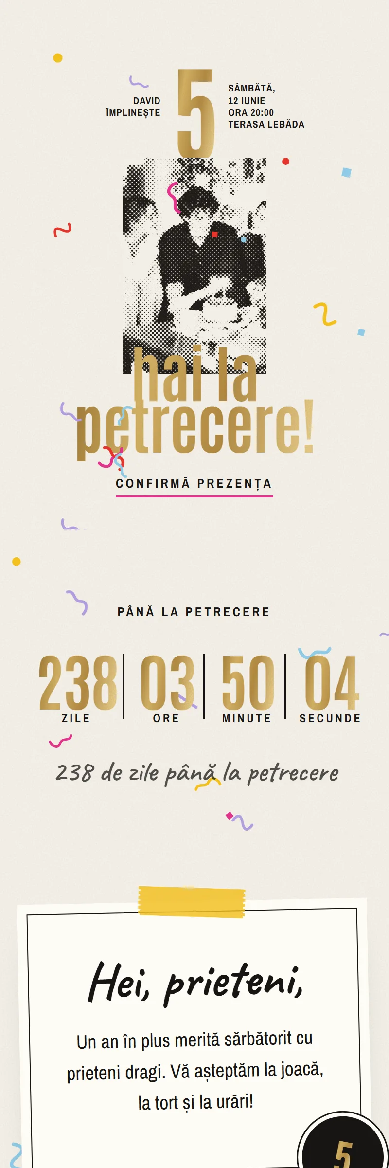 Invitație online de Aniversare pentru copii, modelul Pocnitoarea
