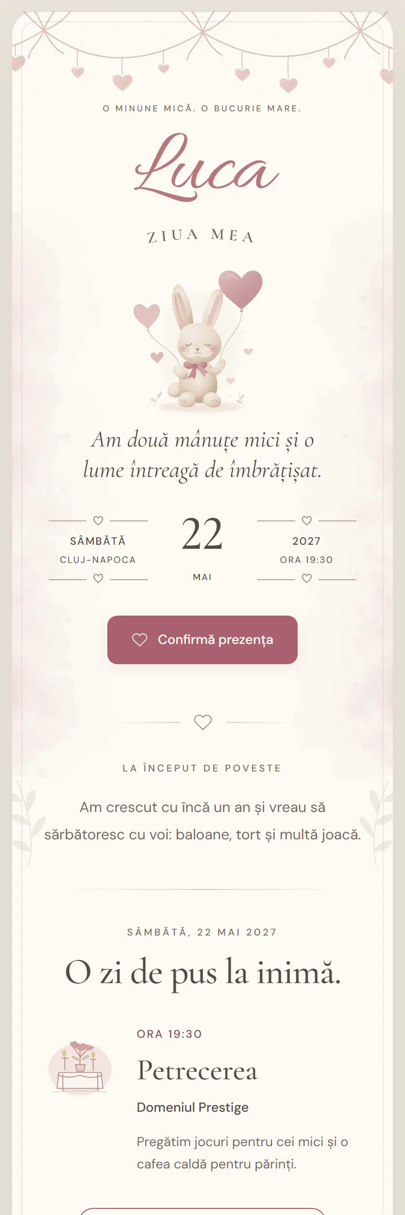 Invitație online de Aniversare pentru copii, modelul Mânuțe mici