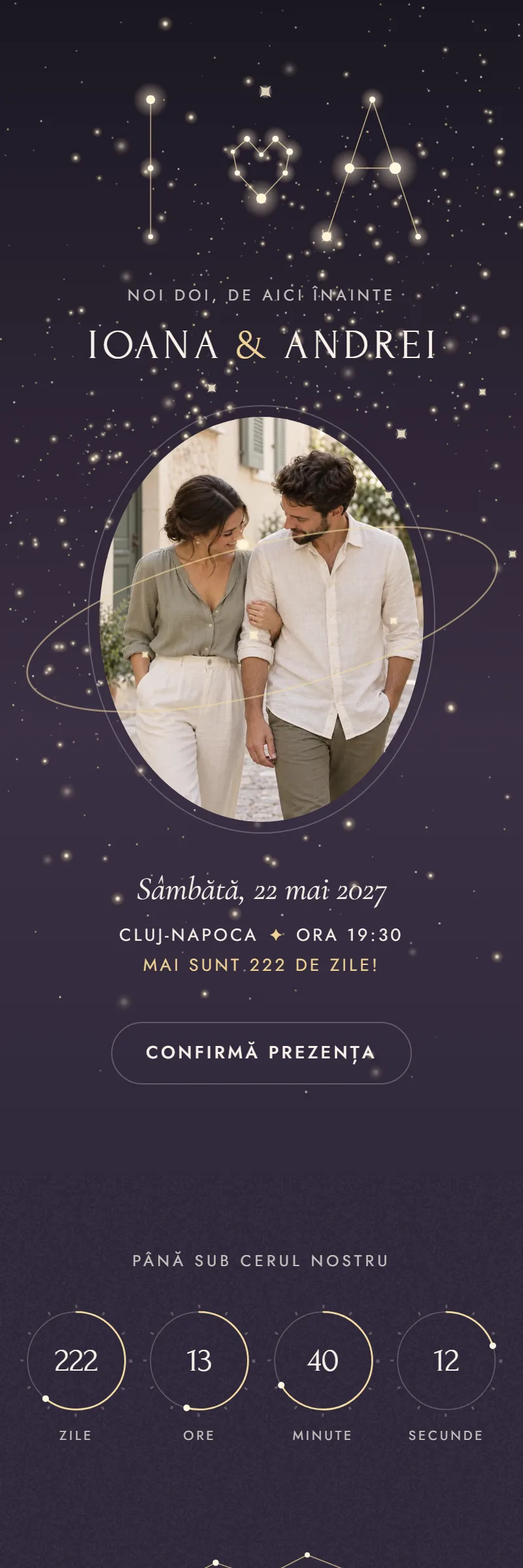 Invitație online de Nuntă, modelul Astrolabul