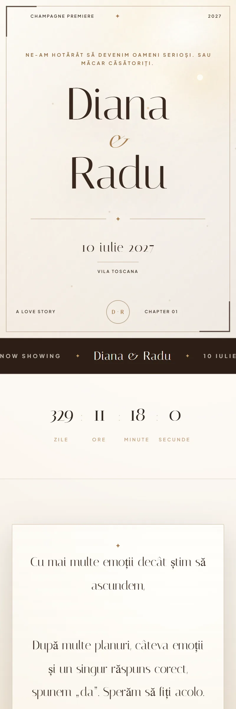 Invitație online de Nuntă, modelul Champagne Premiere