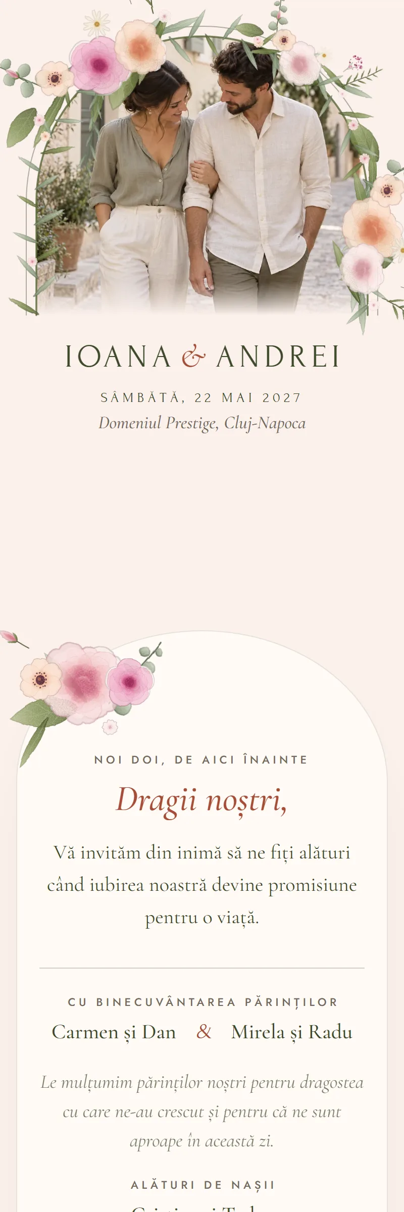 Invitație online de Nuntă, modelul Arcada de Flori