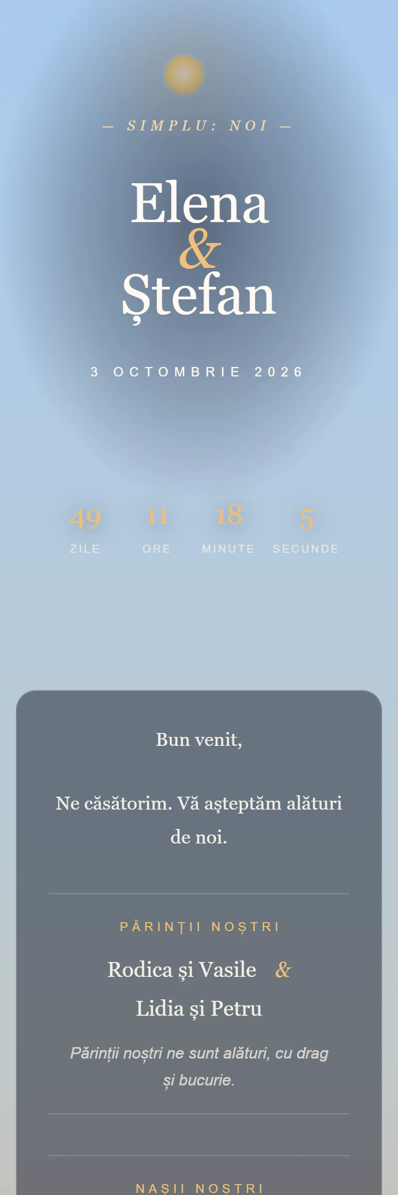 Invitație online de Nuntă, modelul Ora Aurie