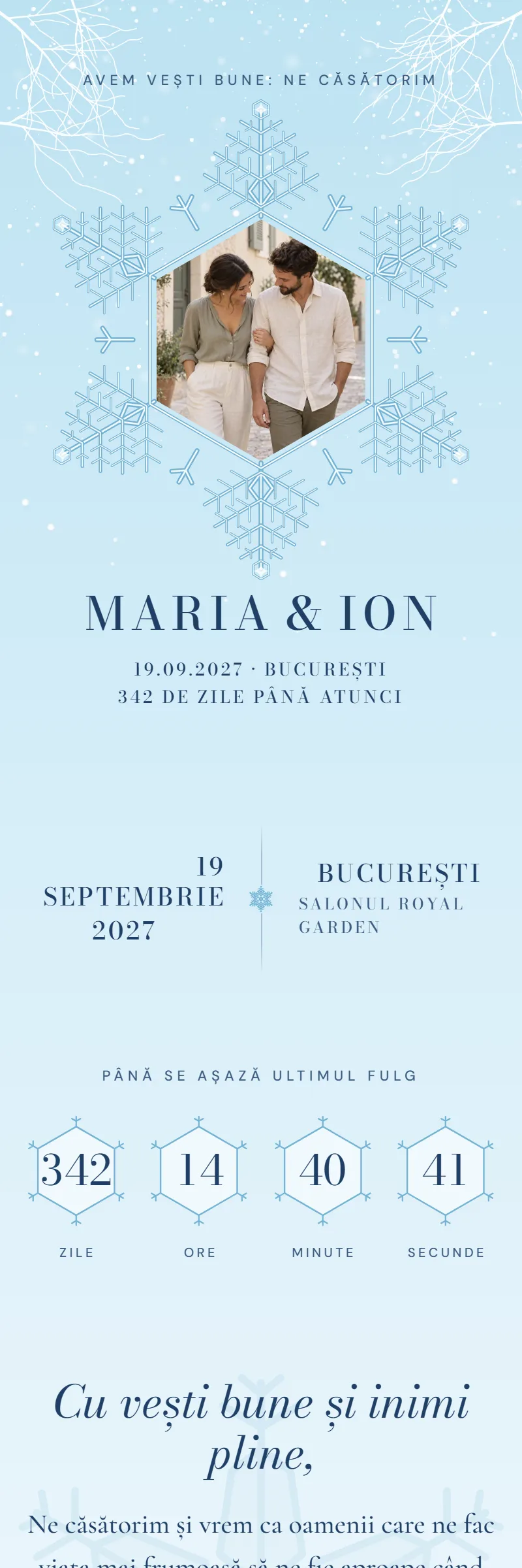 Invitație online de Nuntă, modelul Cristal de Gheață