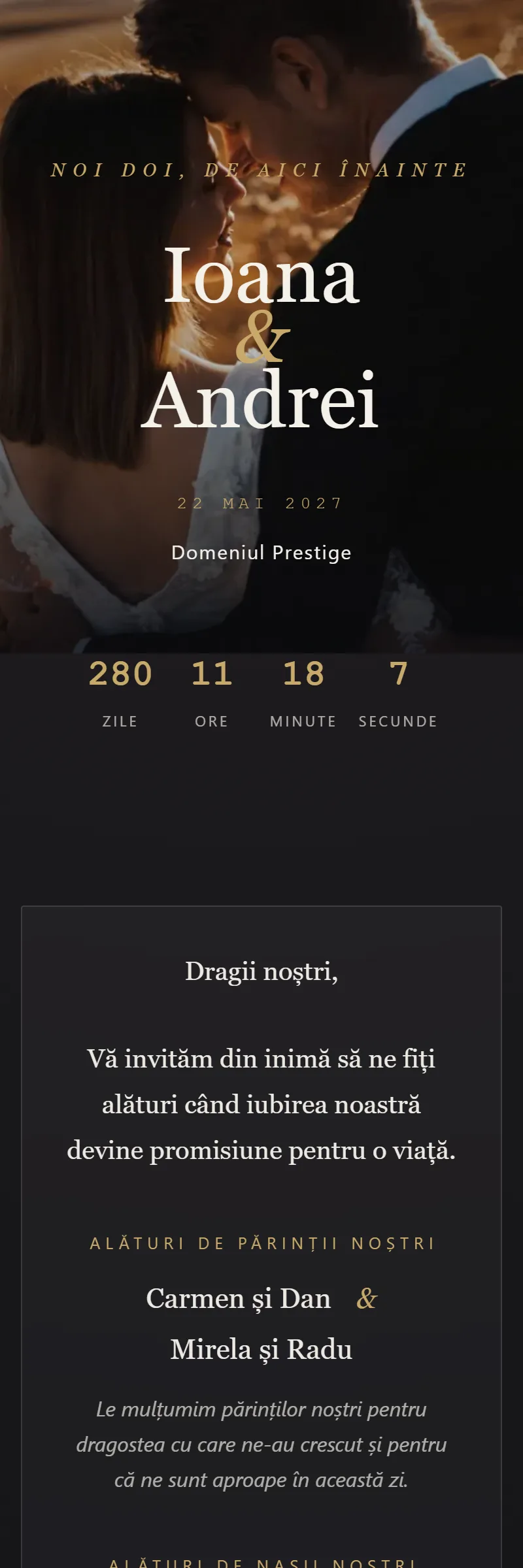 Invitație online de Nuntă, modelul Lumière