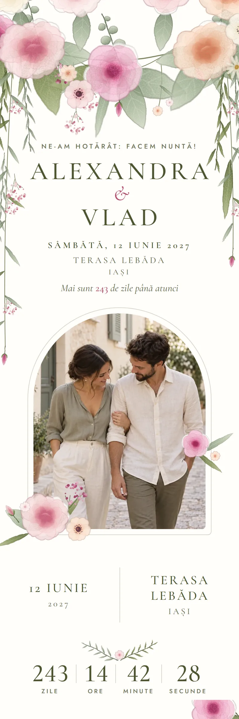 Invitație online de Nuntă, modelul Ghirlanda de Vară