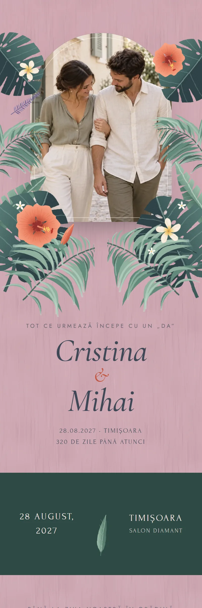 Invitație online de Nuntă, modelul Grădina Tropicală